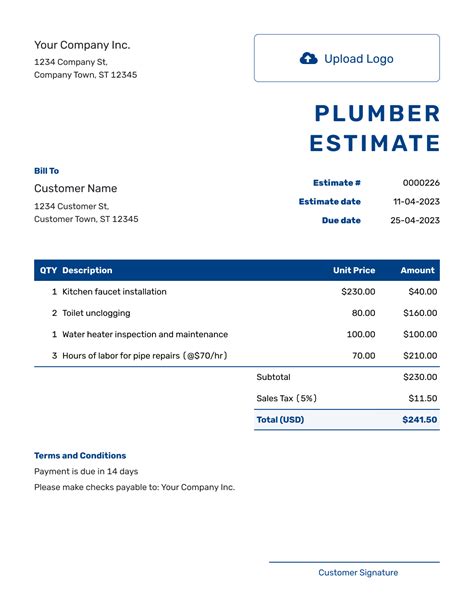 Free Plumber Estimate Template | docelf.com