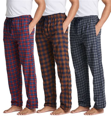 Real Essentials 3 Pack: Men's Pajama Pants - Knit Cotton Flannel Plaid ...