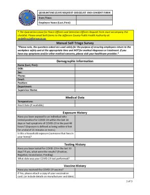 Fillable Online Checklist with Consent Form for Quarantine Leave for ...