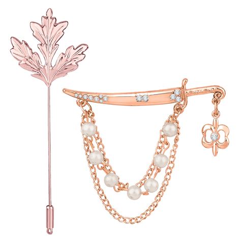 Mapel Leaf and Layered Chain Sword Shaped Lapel Pin / Brooch