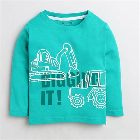 Polka Tots Full Sleeve Digging it print Tshirt - Green – PolkaTots.in