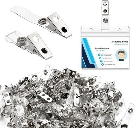 200 Pcs Metal Badge Clips, ID Badge Clips with Clear PVC Straps, Double ...