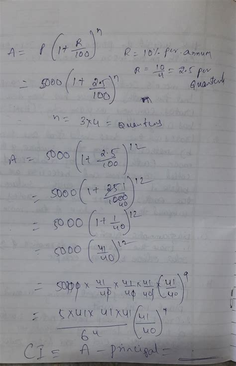 at the rate of 10% P.C.P.Q. Find the compound interest on 5000 for 3 ...