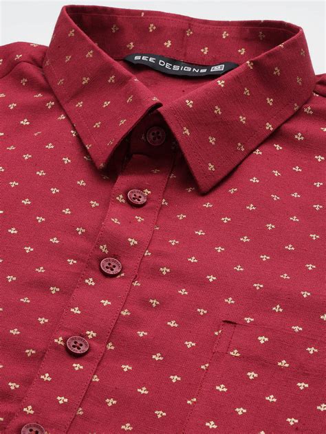 Men Maroon Floral Print Pure Cotton Pathani kurta with Pyjama – See Designs