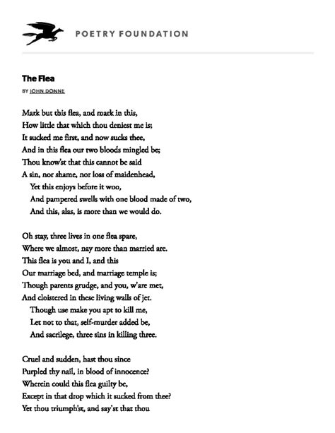 Lecture Notes From Class - POETRY FOUNDATION The Flea JOHN DONNE Mark ...