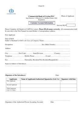 Fillable Online combank Form 01 Commercial Bank of Ceylon PLC Photo of ...