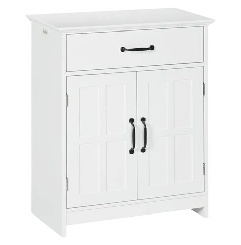 Bathroom Storage Cabinet, White - 2 Door, Drawer & Adjustable Shelf ...