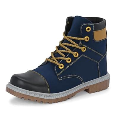 Buy Shoe Island ® Leather Blue Solid Tough Heavy Duty High Ankle Length ...