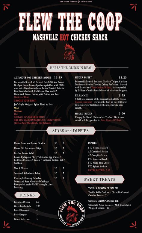 Menu at Flew the Coop Nashville Hot Chicken Shack fast food, Camp Verde