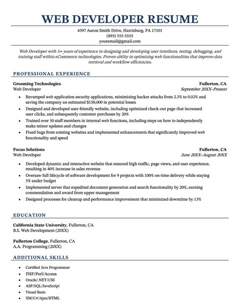 Image result for Example of Web Developer Resume