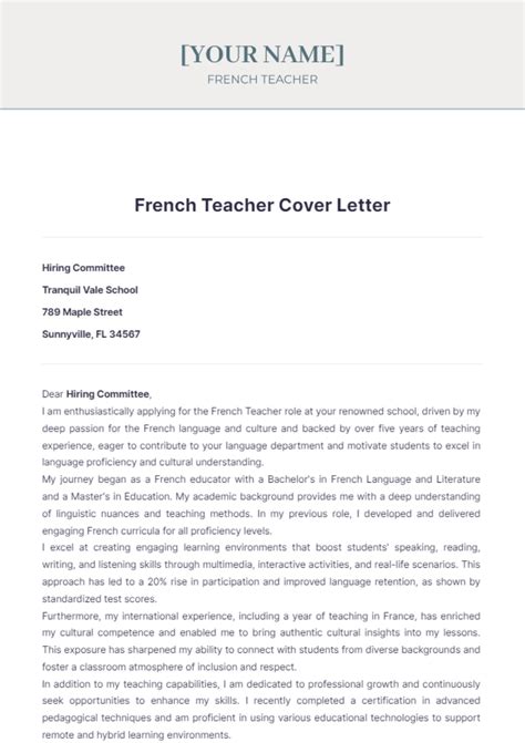 Cover Letter In French
