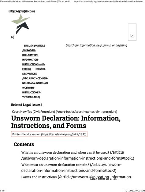 Fillable Online org/article/unsworn-declaration-information-instruct ...