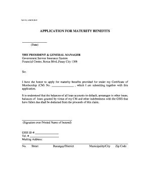 APPLICATION FOR MATURITY BENEFITS - Philippine Government ... - Fill ...
