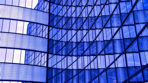 Download wallpaper 2048x1152 facade, building, reflection, blue ...