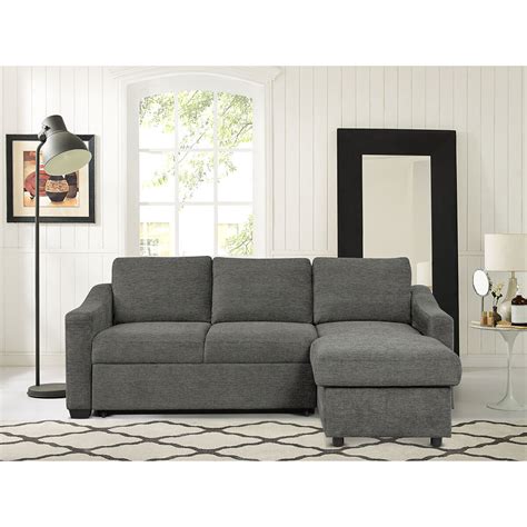 Coddle Aria Grey Fabric Convertible Sofa Bed with Chaise ...