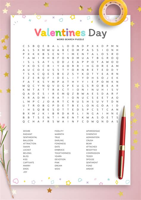 Download Printable Valentine's Day Word Search in PDF