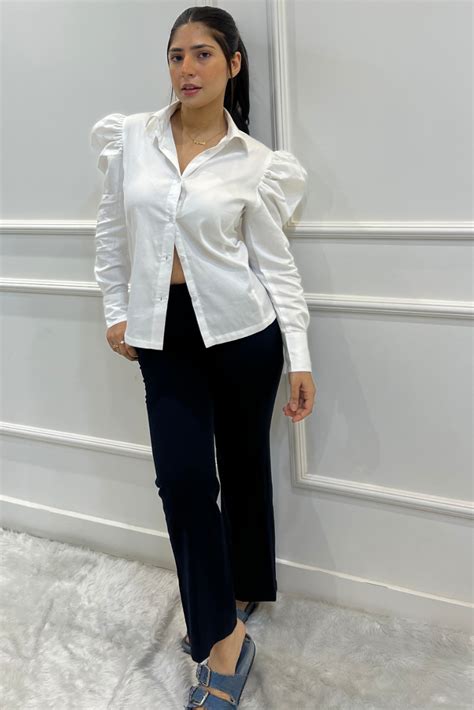 White Puffed Sleeve Shirt Women – Formal Office Wear | POSE