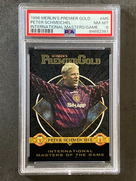1996 Merlins Premier Gold Peter Schmeichel Masters of Game Insert PSA 8 ...