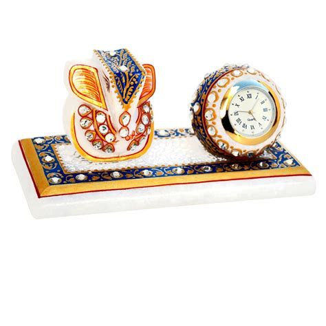 HANDICRAFTS PARADISE Rajasthani Marble Clock and Ganesha : Amazon.in ...