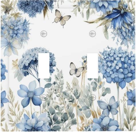 HPINK-T Decorative Outlet Covers Blue Flowers Butterflies 2-Gang Toggle ...
