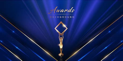 Blue golden stage award background. trophy on luxury background ...