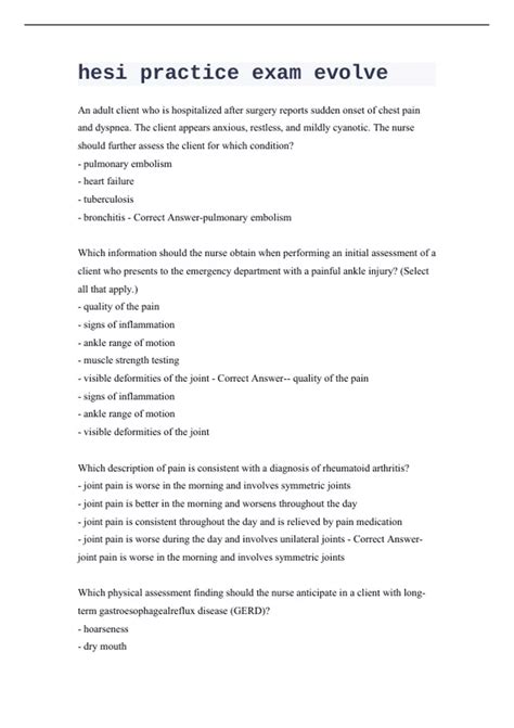 hesi practice exam evolve with Correct Answers - Hesi - Stuvia US