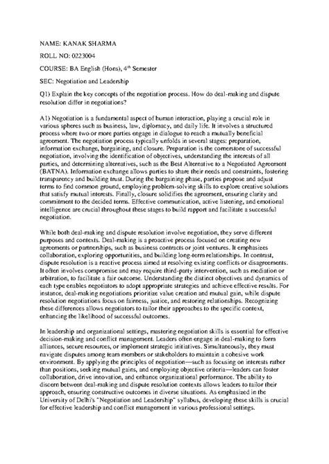 Negotiation & Leadership Notes - BA English (Hons) 4th Sem - Studocu