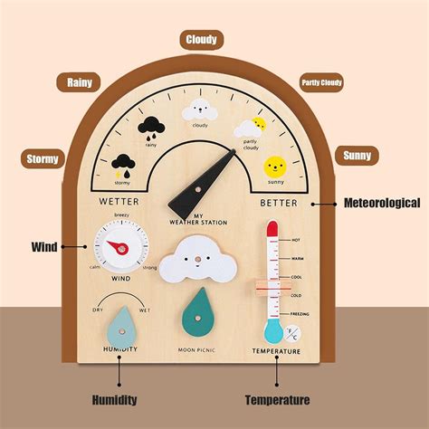 Buy Oreilet Weather Station Toy, Educational Wooden Weatherboard for ...