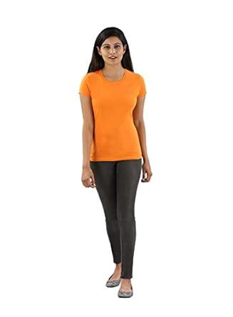 Buy TWIN BIRDS Orange Tango Women Slim Fit Signature Tee_Large at Amazon.in