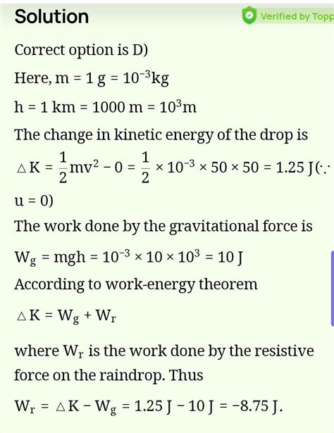 A raindrop of mass 1.00 g is falling from a height of 1.00 km. It hits ...