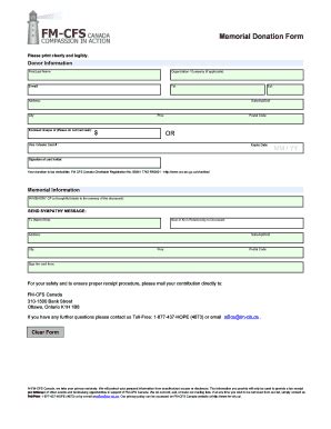 Fillable Online fm-cfs Memorial Donation Form - FM CFS Canada Fax Email ...