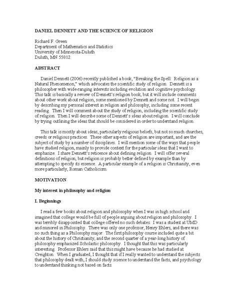 Daniel Dennett and the science of religion - DANIEL DENNETT AND THE ...