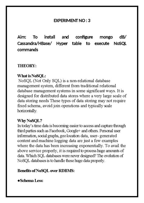 Experiment NO 3 BDA - BDA notes - EXPERIMENT NO : 3 Aim: To install and ...