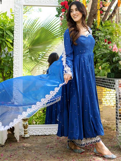 Shop Blue Mirror Anarkali Set Online | Lavanya The Label