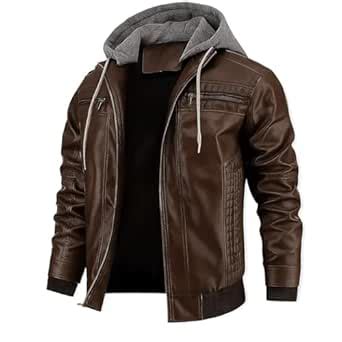 Buy Blaq Ash Men's Faux Leather Hooded Motorcycle Jacket, Zip-Up, with ...