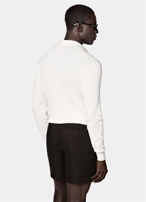 Off-White Ribbed Long Sleeve Polo in Cotton Silk | SUITSUPPLY