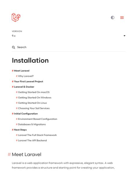 Installation Laravel The PHP Framework For Web Artisans - V ERS IO N Installation Laravel is a ...