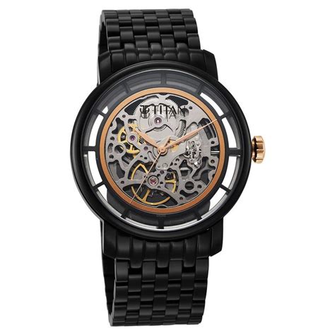 Buy Online Titan Mechanical Slimline Black Dial Black Stainless Steel ...