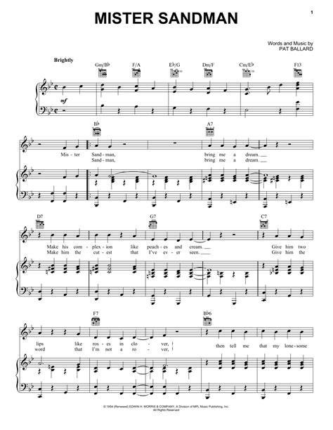 Mister Sandman sheet music by The Chordettes (Piano, Vocal & Guitar ...