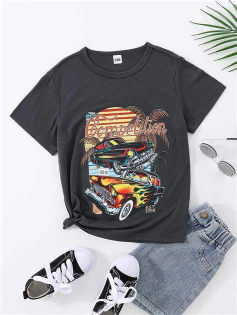 SHEIN Girls Car & Letter Graphic Tee | SHEIN USA