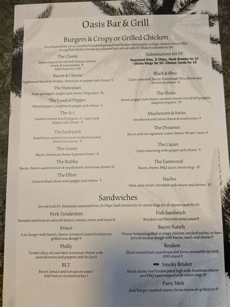 Menu at Oasis Bar & Grill, Dexter