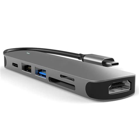 FX-1806 6-in-1 Type-C Hub Multiport Adapter with 4K HD, USB 3.0 and SD ...