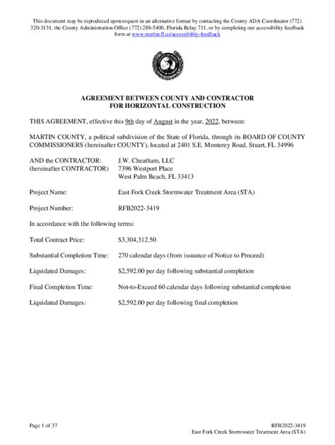 Fillable Online ftp martin fl THIS AGREEMENT, effective this 9th day of ...