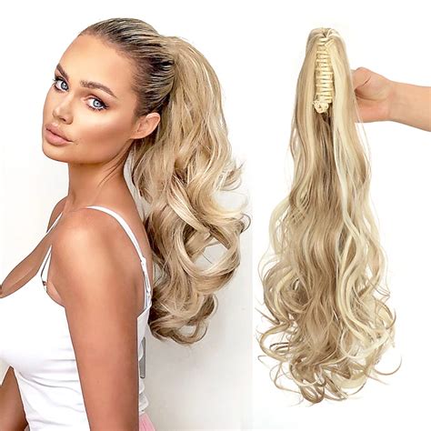 Ponytail Extension Clip in Claw 22 Inch Curly Wavy Pony Tails Clip-on ...