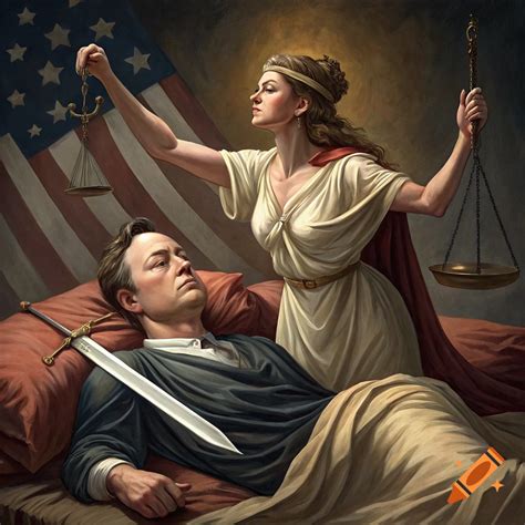 Judith Beheading Holofernes parody with Elon Musk and American symbols. on Craiyon