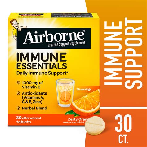 Airborne 1000mg Vitamin C Immune Support Effervescent Tablets, Zesty ...
