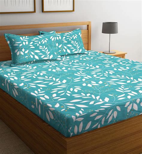 NEW LEAF Pure Cotton Flat Double Bedsheets with 2 Pillow Covers ...