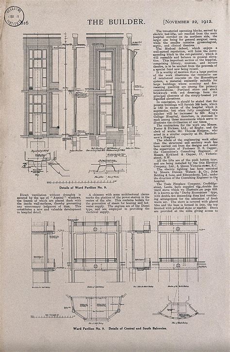 King's College Hospital, Denmark Hill, London: detail views of a ward pavilion. Process print ...