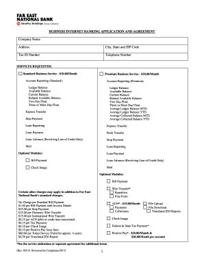 Fillable Online BUSINESS INTERNET BANKING APPLICATION AND AGREEMENT Fax ...