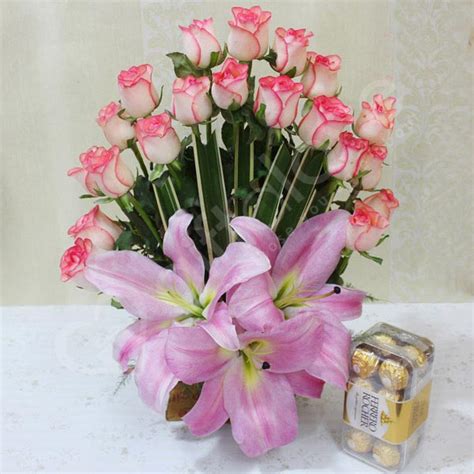 Send Pink Roses N Purple Lilies with Ferrero Rocher Online - GAL22 ...